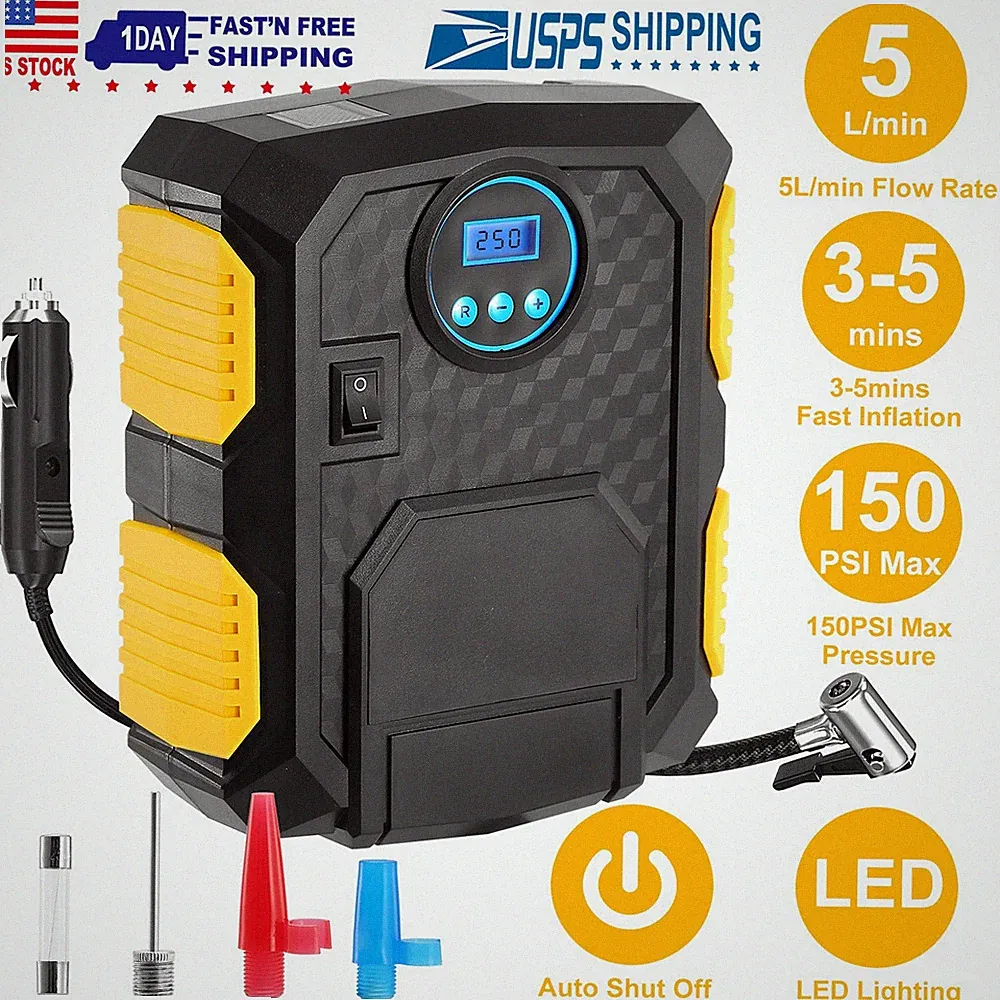 150PSI Fast Tire Inflator Digital Air Pump w/ LCD Display for Car Bike Portable