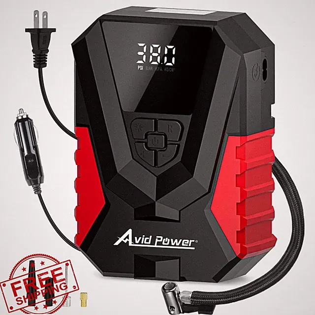 AVID POWER Tire Inflator AC/DC 12V 110V Air Compressor Gauge Car Bike