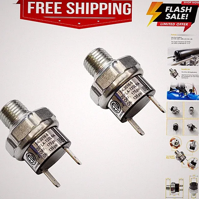 Pair of Air Pressure Switch 135-175 PSI Tank Mount Type Thread 1/4" NPT 12V 2...