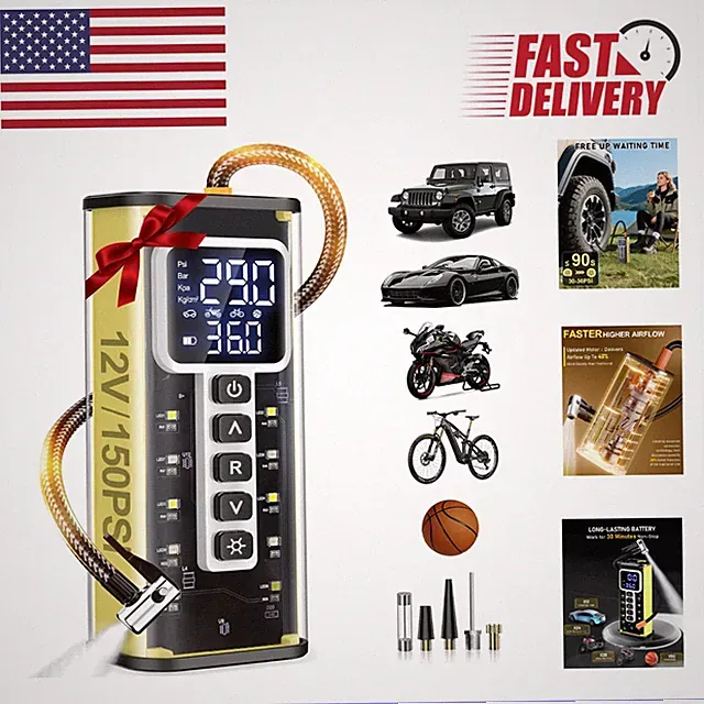 Rechargeable Portable Tire Inflator with Auto Shut-Off - Powerful & Lightweight