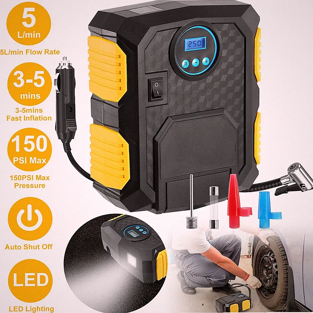 Tire Inflator Car Air Pump Auto DC 12V 150PSI Portable Electric Compressor w/LCD