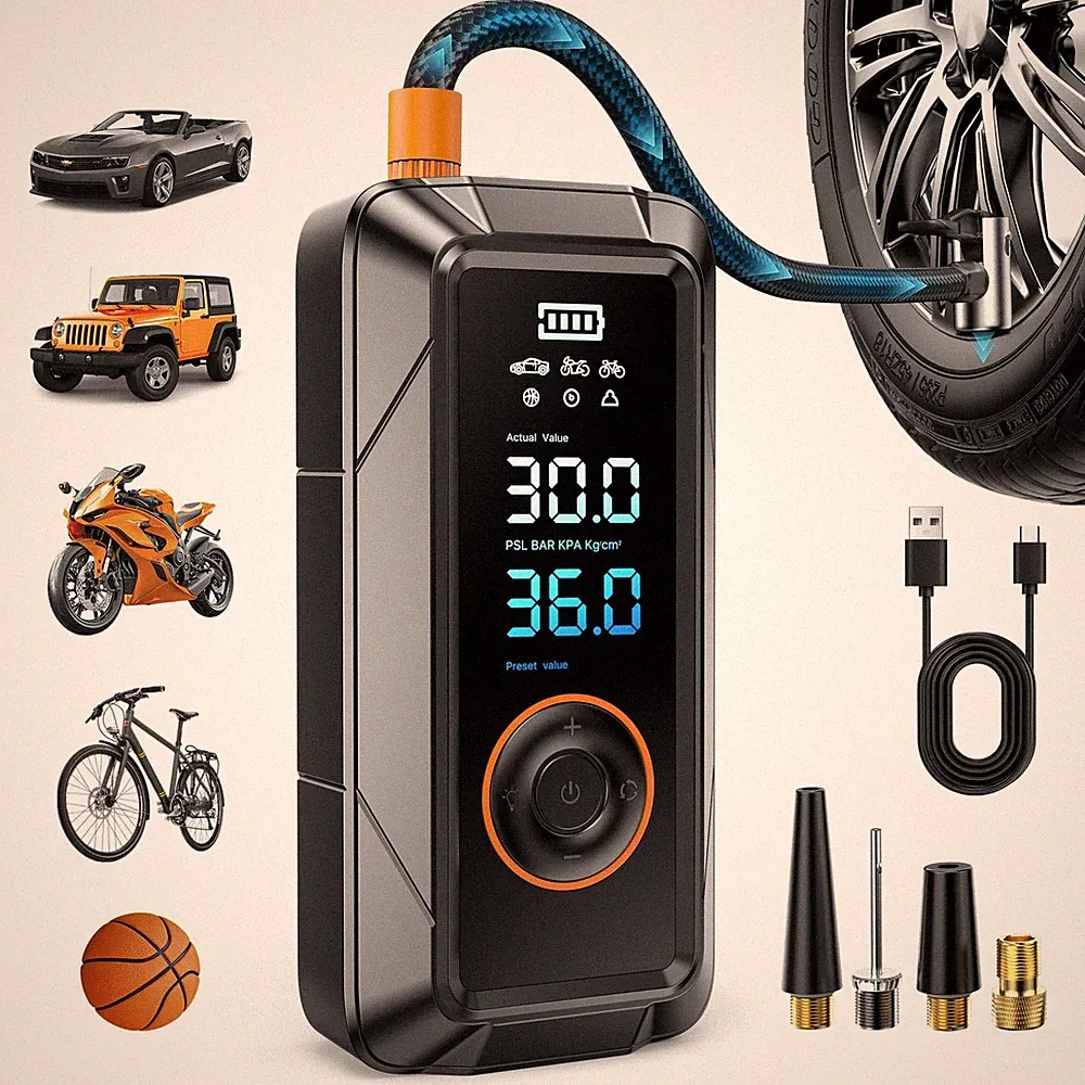 Tire Inflator Portable Air Compressor, Cordless & 12V DC Air Inflator for Car...