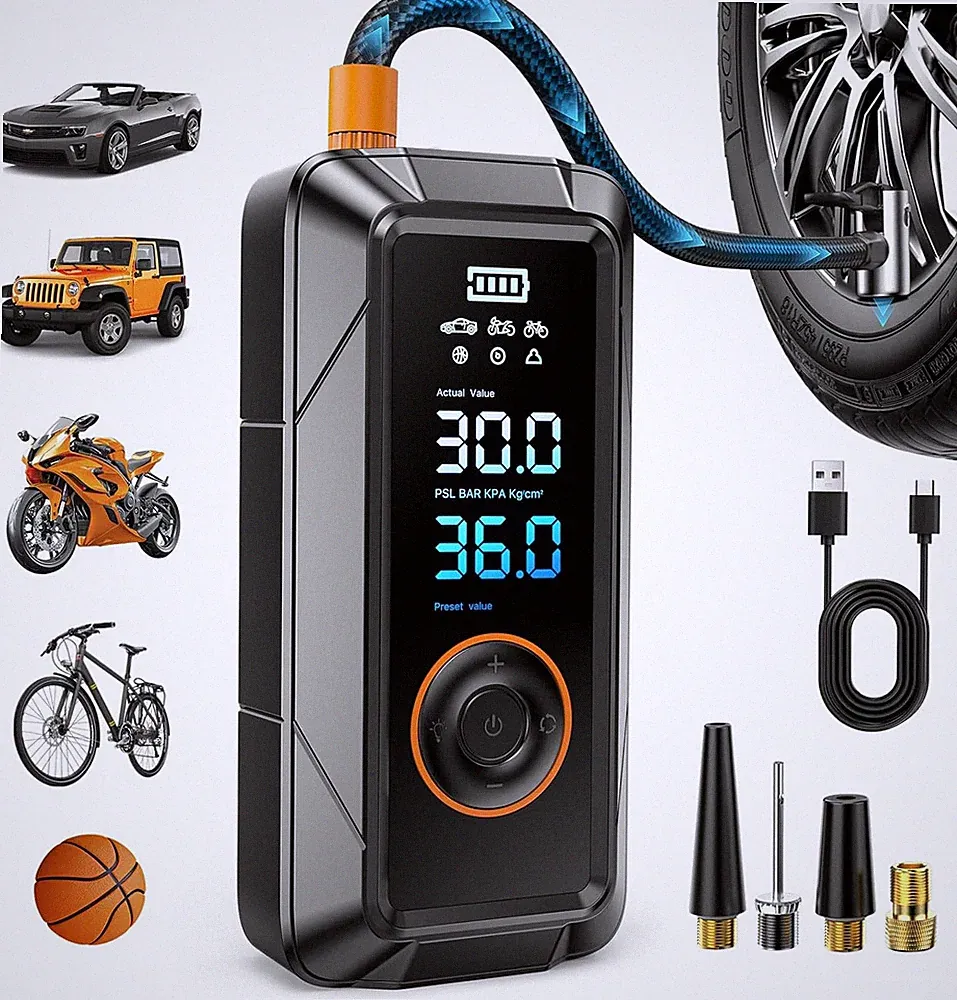 Tire Inflator Portable Air Compressor Cordless 12V DC Air Inflator For Car Bikes