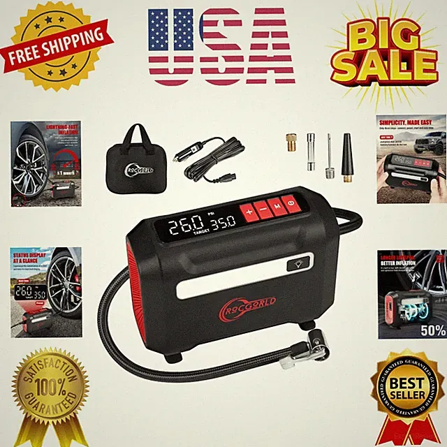 Tire Inflator Portable Air Compressor, DC 12V Air Compressor Portable with La...